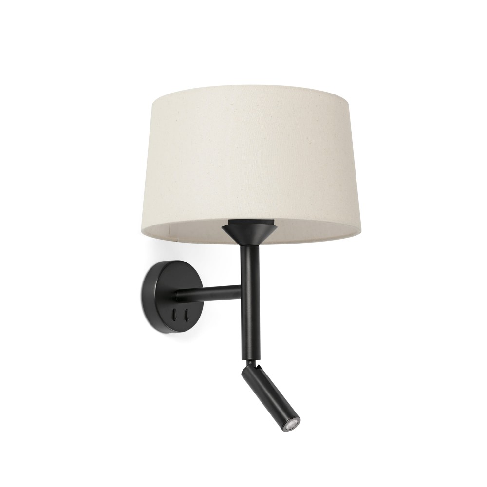 Faro, Faro Windsor Aplique Con Lector Negra-Lino 20223-150