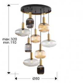Schuller, Lampara Norma 9 Luces Negro-Laton Dimable 225090D