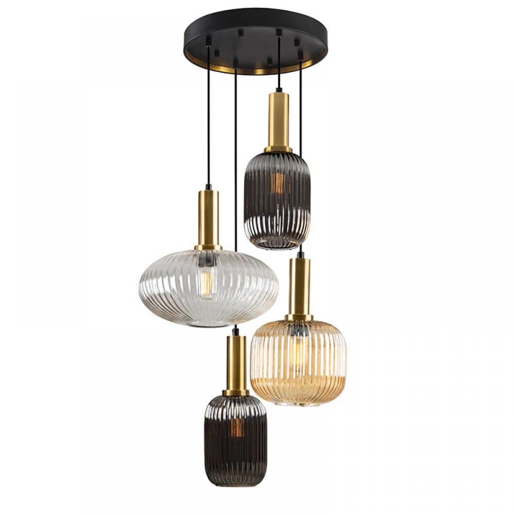 Schuller, Lampara Norma 4 Luces Negro-Laton 225168