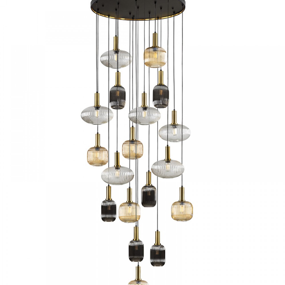 Schuller, Lampara Norma 18 Luces Negro-Laton 225892