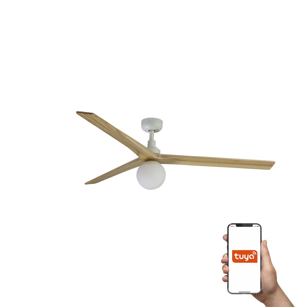 Faro, Faro Ventilador Klim L Ventilador Blanco-Madera Roble E27 Tuya 34279Wt-11L