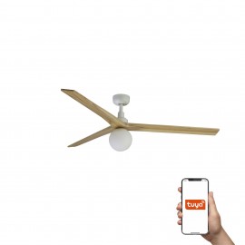Faro Ventilador Klim L Ventilador Blanco-Madera Roble E27 Tuya 34279Wt-11L