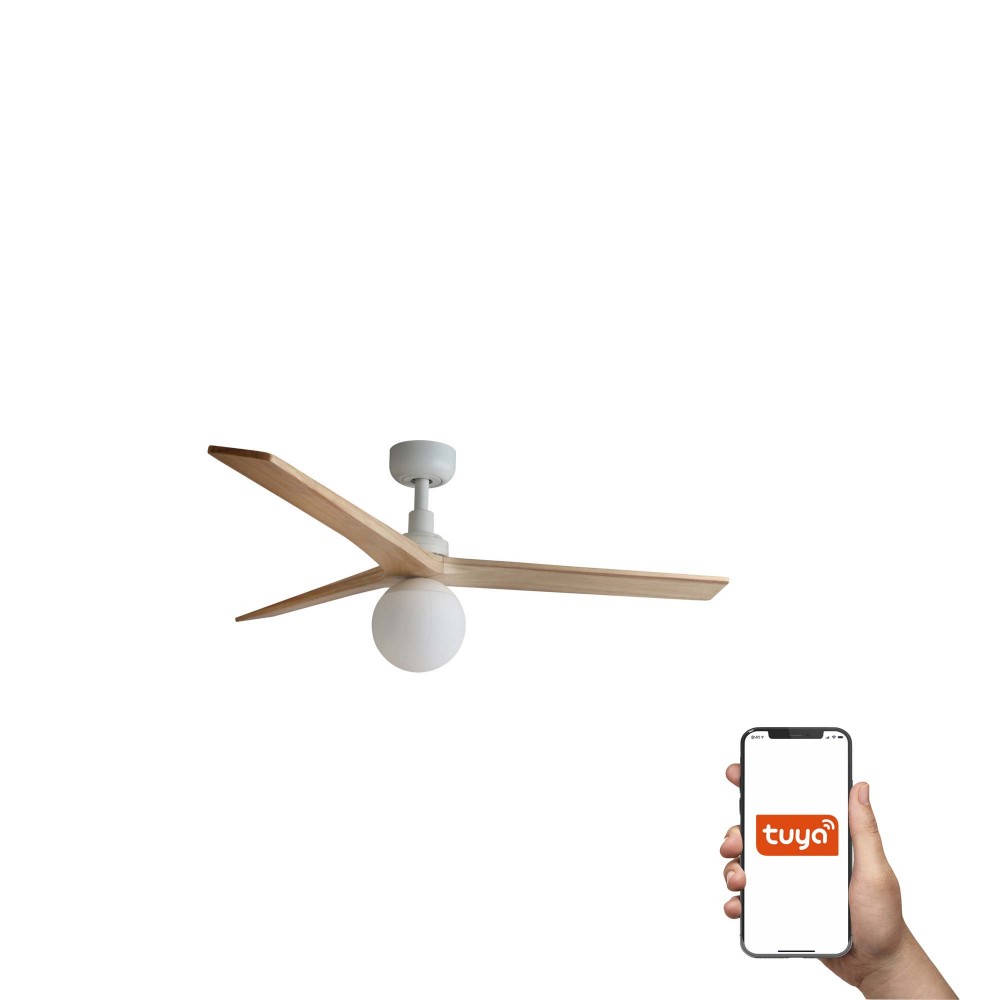 Faro, Faro Ventilador Klim M Ventilador Blanco-Madera Pino E27 Tuya 34280Wt-11L