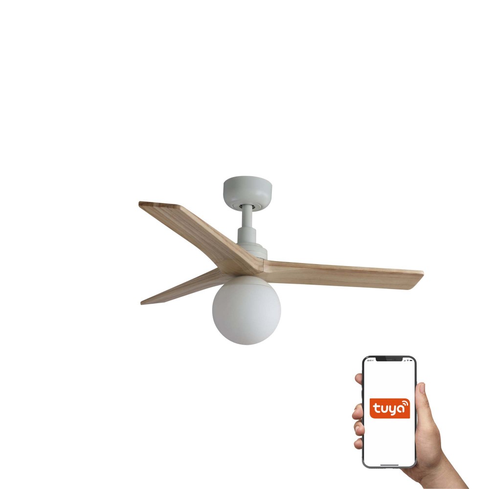 Faro, Faro Ventilador Klim S Ventilador Blanco-Madera Roble E27 Tuya 34281Wt-11L
