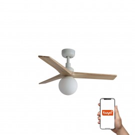 Faro Ventilador Klim S Ventilador Blanco-Madera Roble E27 Tuya 34281Wt-11L
