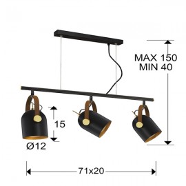 Schuller, Lampara Adame 3 Luces Negro-Oro 346724