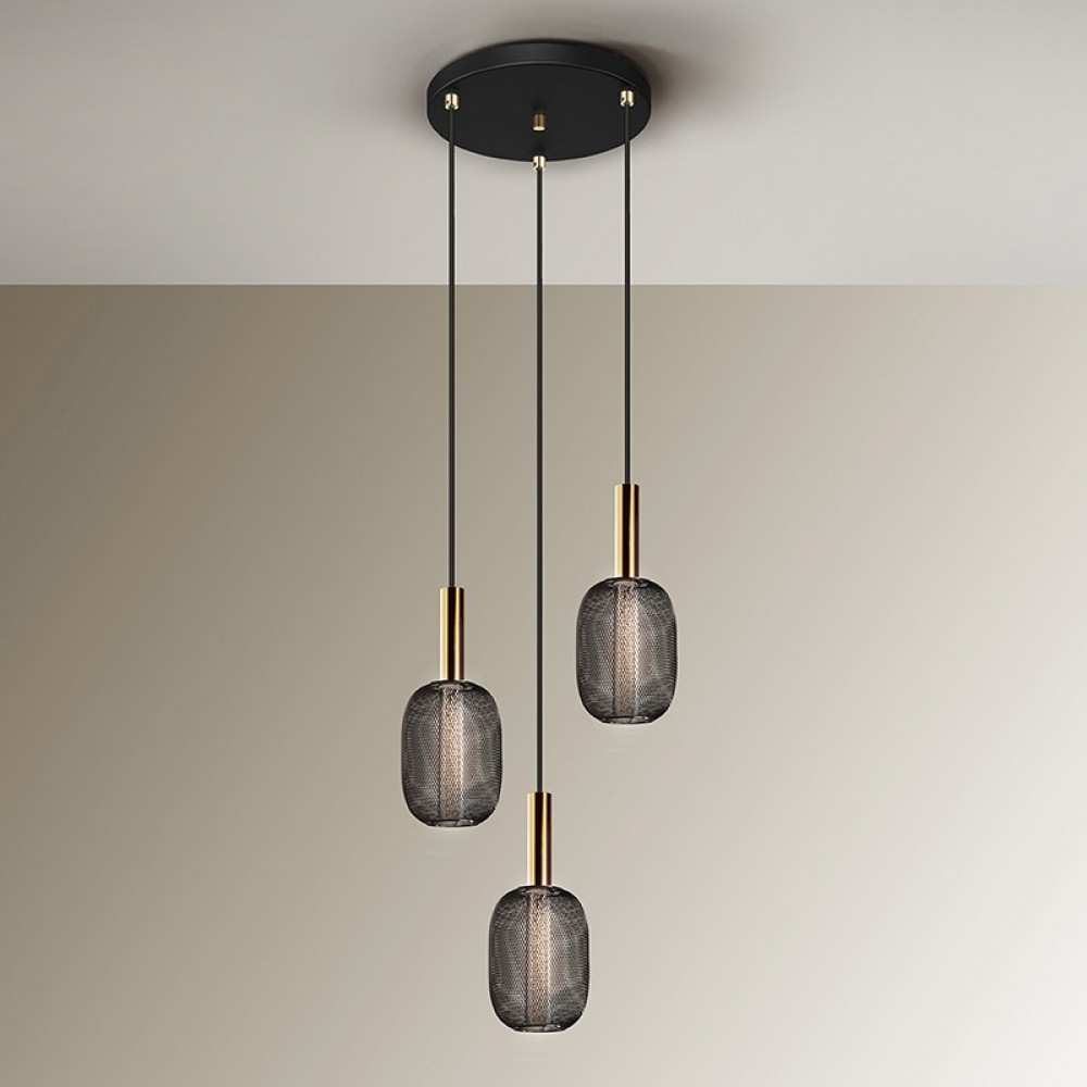 Schuller, Lampara Micron 3 Luces Oro Negro 413657