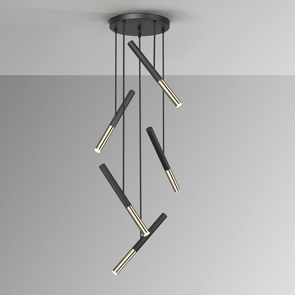 Schuller, Lampara Edna 5 Luces Negro-Oro 451052
