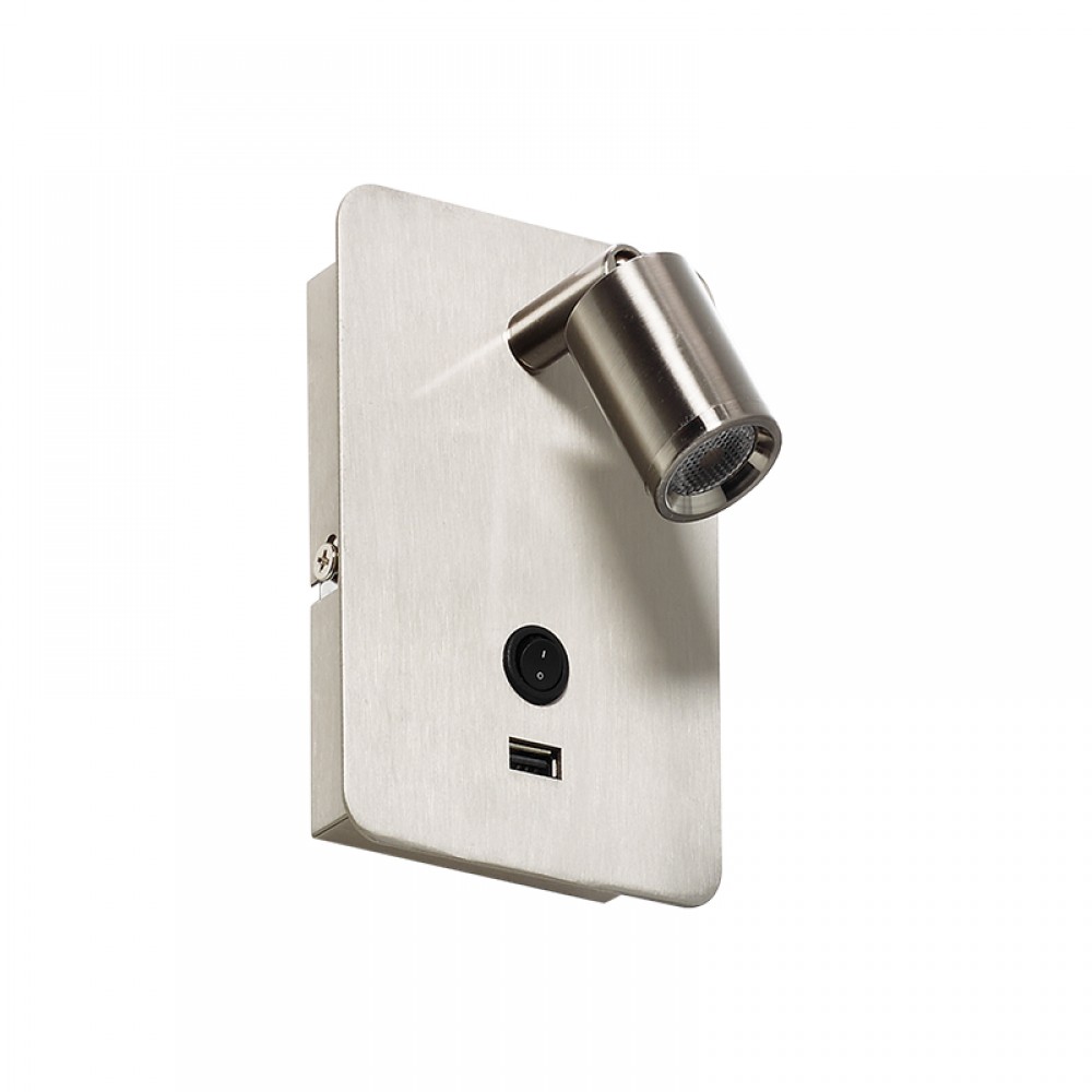 MDC iluminacion, MDC - Aplique Reader-Usb 3W Cromo Mate 5-7601-35-02