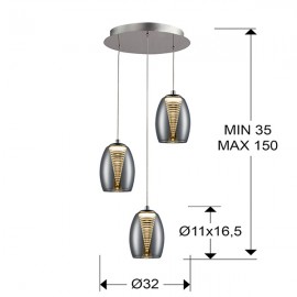 Schuller, Lampara Led Nebula Cromo 3 Doble Tulipa 5W 584326
