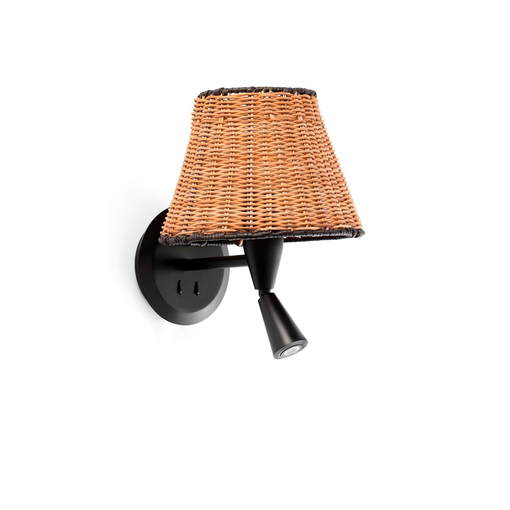 Faro, Faro Sumba Apl.Lector Negro P.Rattan E27 ø210x160xø210 64309-71