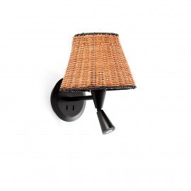 Faro Sumba Apl.Lector Negro P.Rattan E27 ø210x160xø210 64309-71