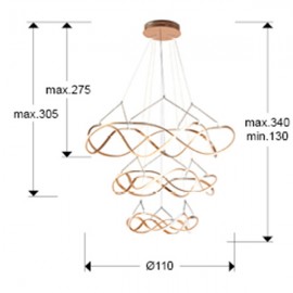 Schuller, Lampara Molly 110Ø 3 Aro Oro Rosa Dimable 763455B