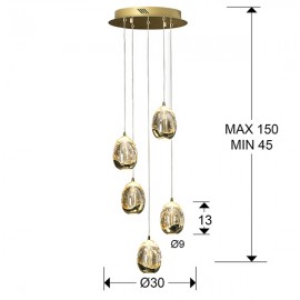 Schuller, Lampara Led Rocio Oro 5L Cristal Champan Burbujas 783529