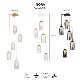 Mantra, Mantra Colgante 5 Luces Nora Blanco- Madera 8275