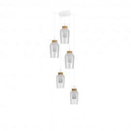 Mantra Colgante 5 Luces Nora Blanco- Madera 8275
