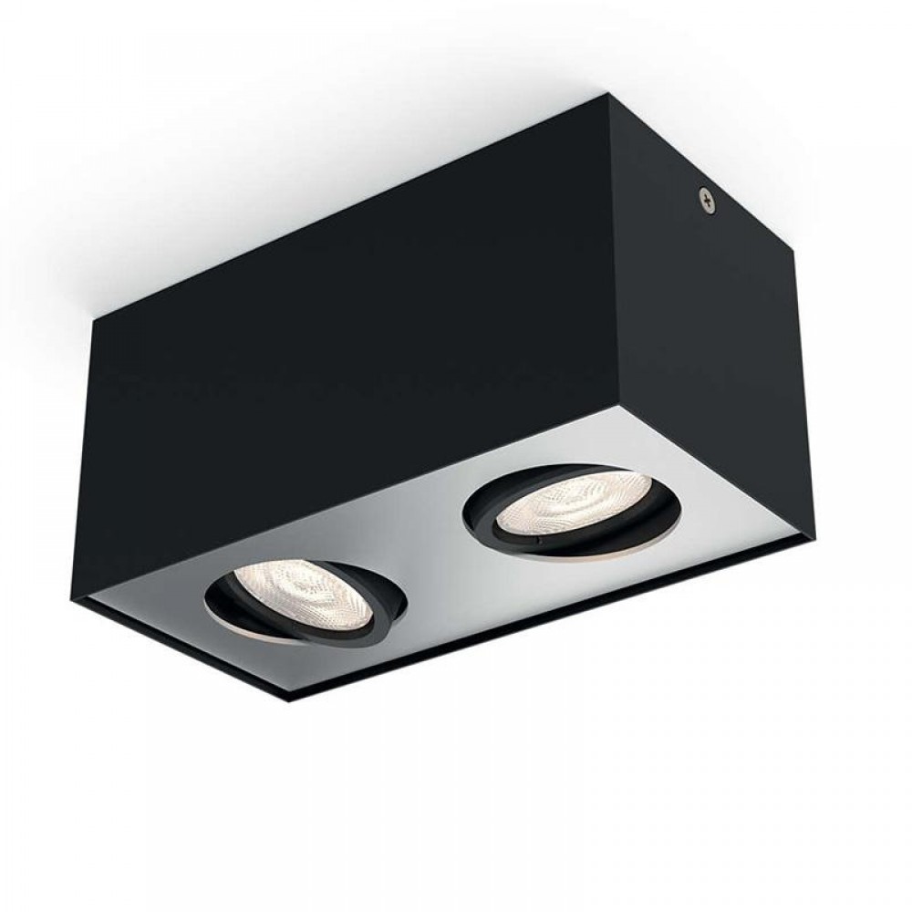 Philips, Foco 2 LED 4,5W Box Negro Dimable 5049230P0