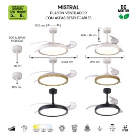 Mantra, Mantra Ventilador LED Pequeño - Blanco Mistral Fan Blanco 8829