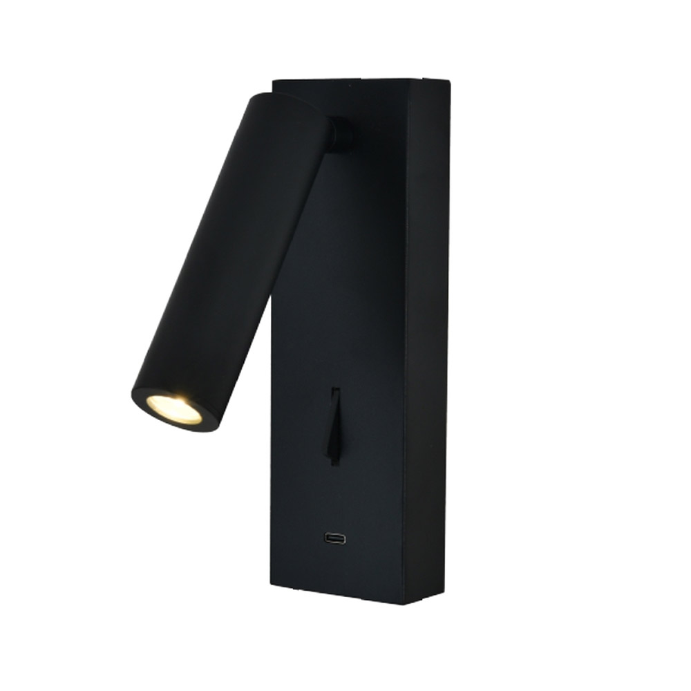 Mantra, Mantra Tarifa Iii Aplique Lector LED 3w 3000k Negro Type-c Cargador Tarifa Iii Negro 8985