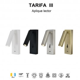 Mantra, Mantra Tarifa Iii Aplique Lector LED 3w 3000k Negro Type-c Cargador Tarifa Iii Negro 8985