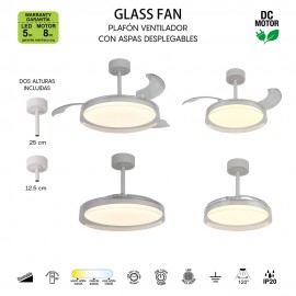 Mantra, Mantra Ventilador LED Pequeño - Blanco - Transparente Glass Fan Blanco 9527