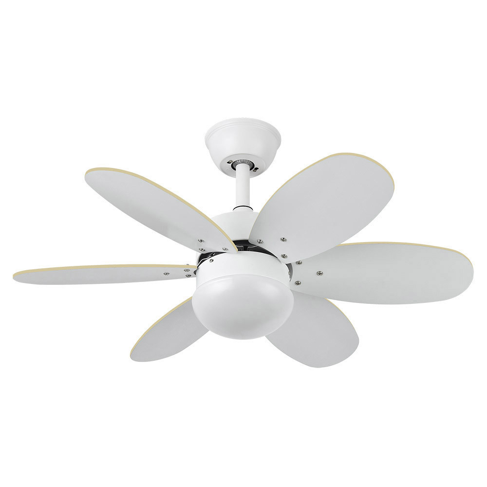 Fabrilamp, Ventilador Alves DC Blanco 85Ø 2xE27 6 Aspas Blanco-Haya Mando y Temporizador 175791601
