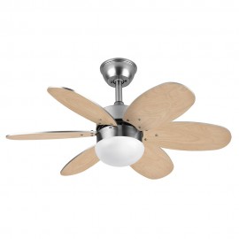 Fabrilamp, Ventilador Alves DC Niquel 85Ø 2xE27 6 Aspas Wengue-haya Mando y Temporizador 175791633