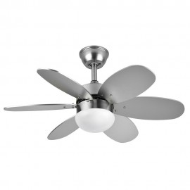 Fabrilamp, Ventilador Alves DC Niquel 85Ø 2xE27 6 Aspas Haya-Plata Mando y Temporizador 175791642