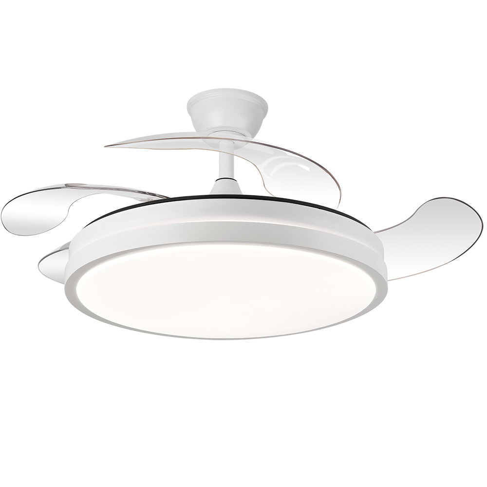 Fabrilamp, Ventilador ESCORPION DC Plegable Metalico Blanco 4aspas 107Ø Ultrasilencioso 59w Regulable Mando Memoria 214591301