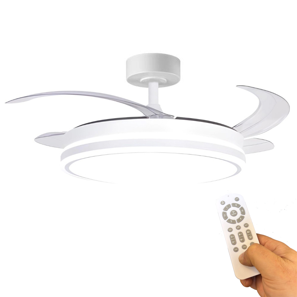 MDC iluminacion, Ventilador HALPA XS Plegable Metalico Blanco 38-92Ø Ultrasilencioso LED Dimable CCT Mando MDC-2026