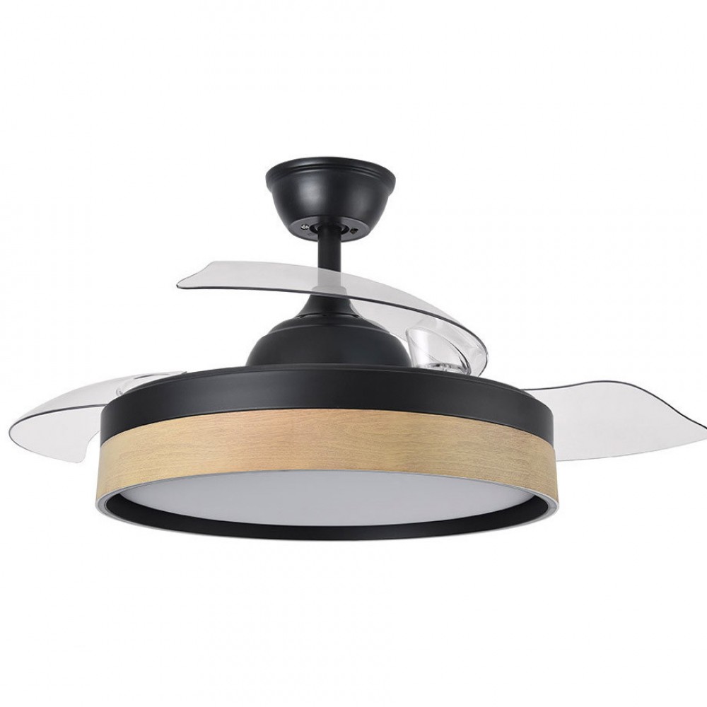 Fabrilamp, Ventilador Iglu DC Negro-Haya Plegable 107Ø 72w 3 Aspas Mando Memoria y Temporizador 207091388