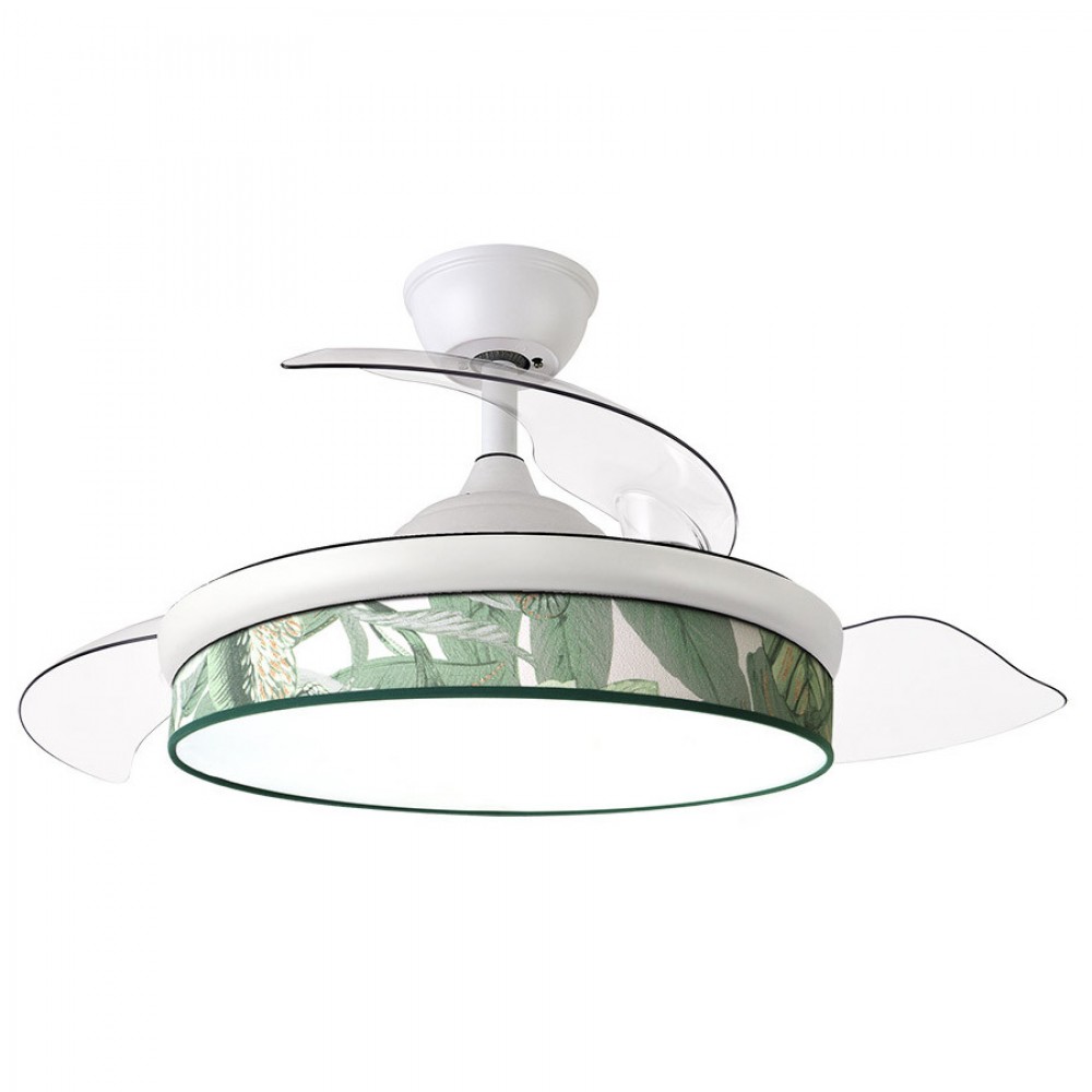 Fabrilamp, Ventilador Mini Moda DC Blanco-Hoja Verde 91Ø 72w Mando Memoria Y Temporizador 212480101