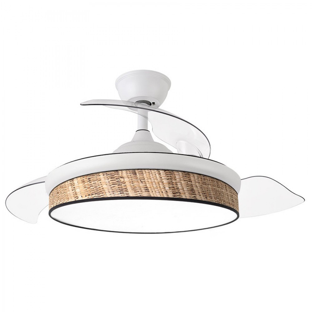 Fabrilamp, Ventilador Moda DC Blanco-Cañizo Oscuro 108Ø 72w 3aspas Mando Memoria Y Temporizador 212490701