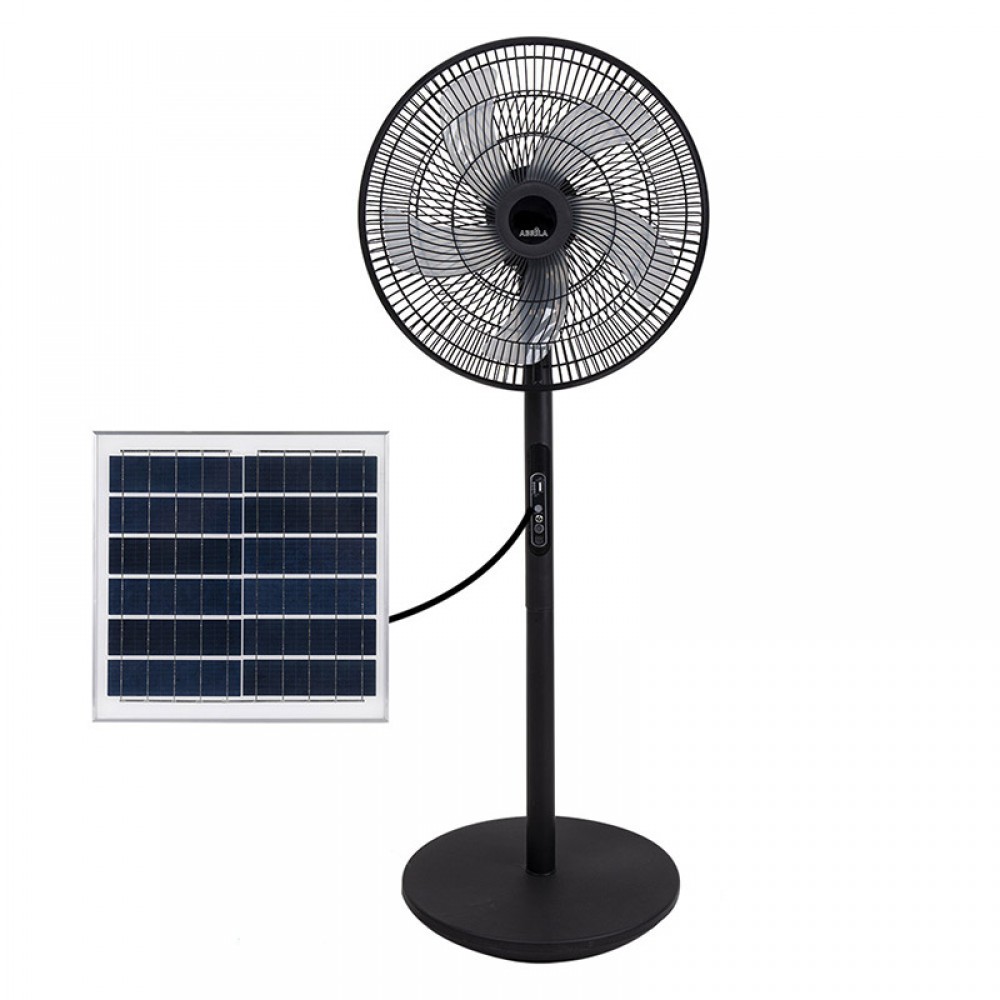 Fabrilamp, Ventilador Rialto De Pie Solar Negro 43Ø 30w 5aspas Puerto Usb Bateria Litio 213741009