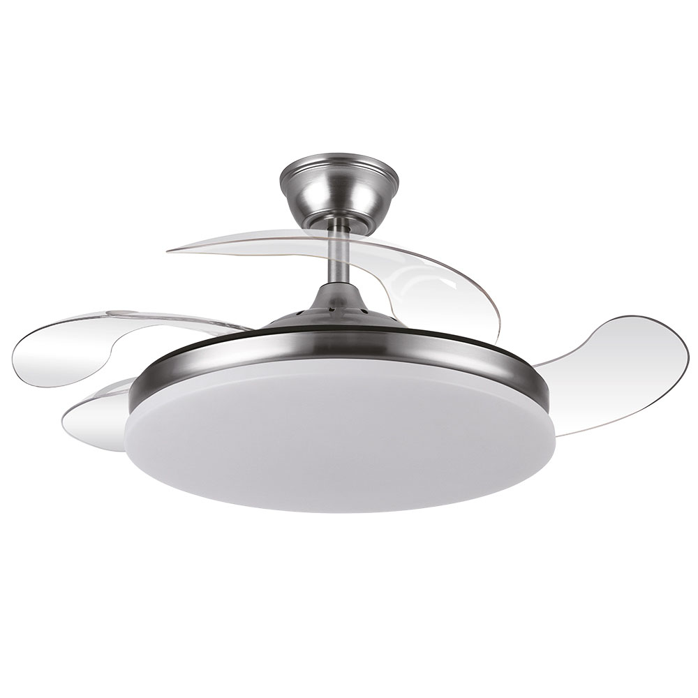Fabrilamp, Ventilador Tridente DC Plegable Metalico Niquel 107Ø Ultrasilencioso 59w CCT Regulable Mando Memoria 236391303