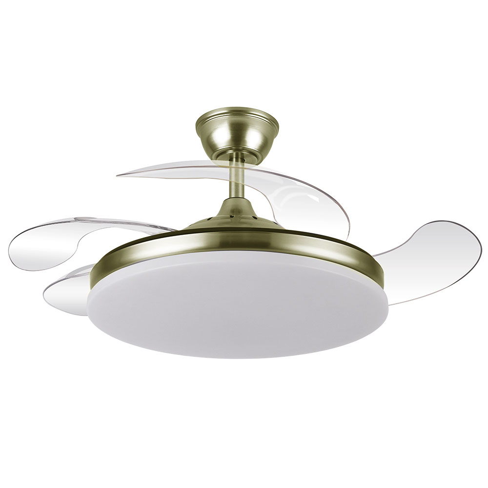 Fabrilamp, Ventilador Tridente DC Plegable Metalico Cuero 107Ø Ultrasilencioso 59w CCT Regulable Mando Memoria 236391314