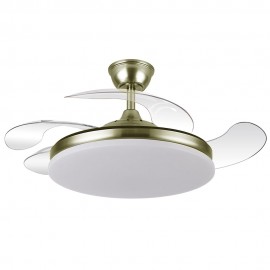 Fabrilamp, Ventilador Tridente DC Plegable Metalico Cuero 107Ø Ultrasilencioso 59w CCT Regulable Mando Memoria 236391314